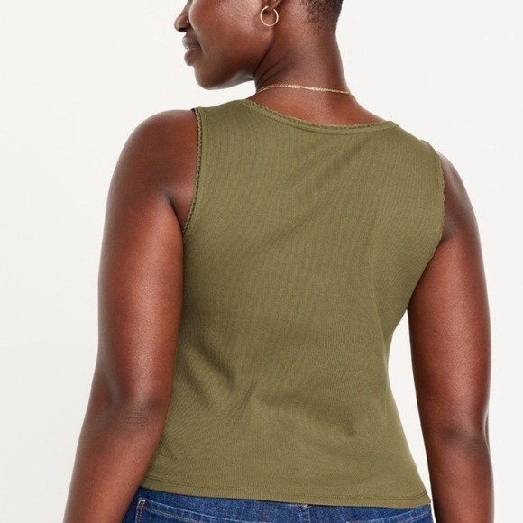 Old Navy Olive Green Ribbed Tank Top Square Neck Sleeveless Casual Size Small - Picture 8 of 9